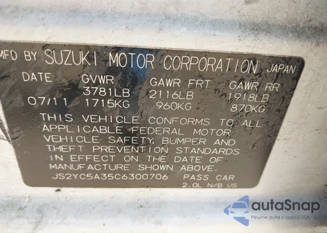 2012 Suzuki Sx4 из США, поврежденный, VIN JS2YC5A35C6300706